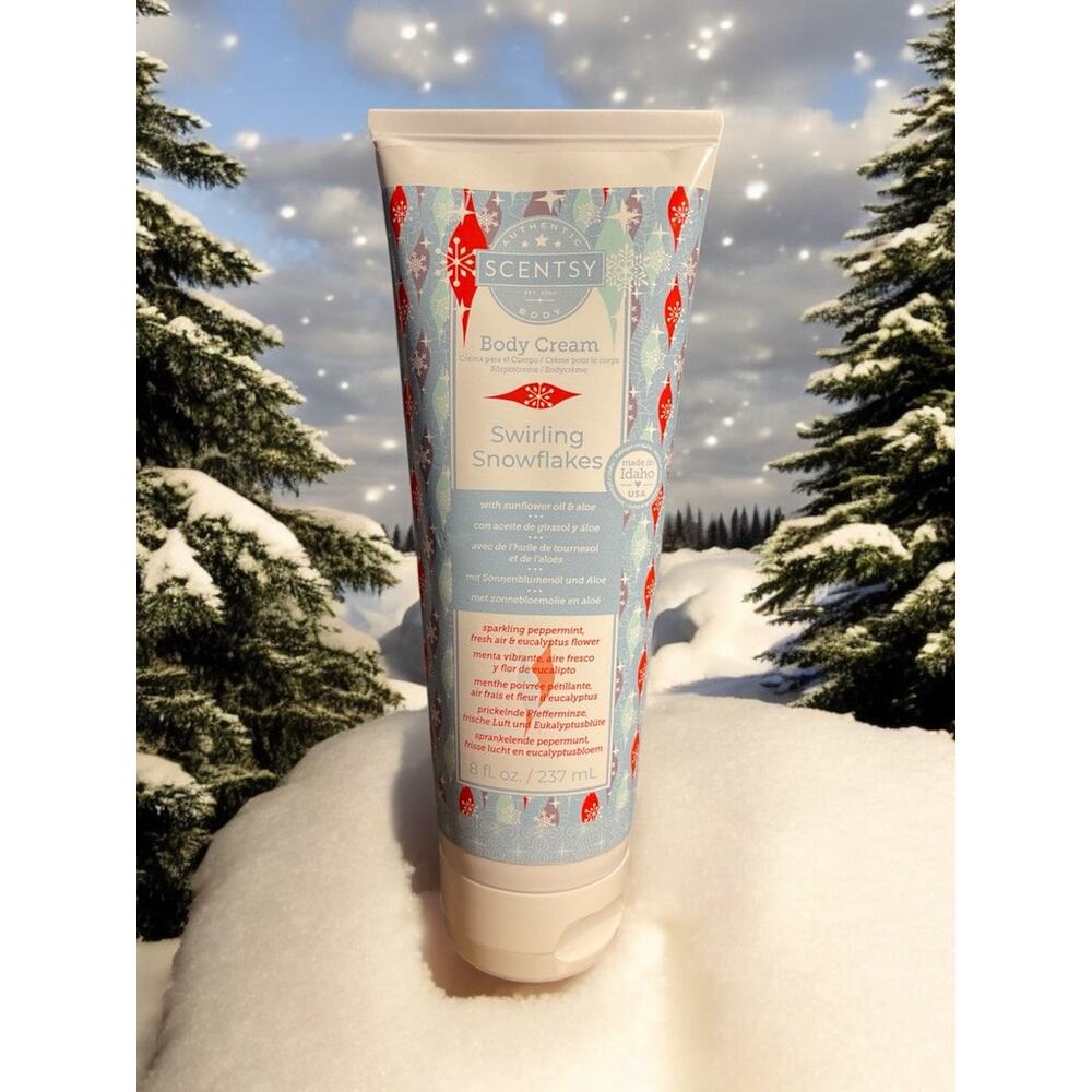SCENTSY Body Cream "Swirling Snowflakes" Peppermint Eucalyptus  8 oz NEW
